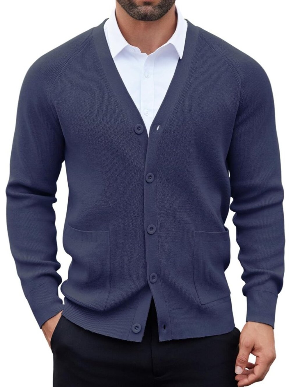 🆕Men's Navy Blue Cardigan Sweaters with Button Lightweight V Neck Casual